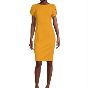 CALVIN KLEIN Tulip-Sleeve Sheath Dress, Yellow: Size 14W